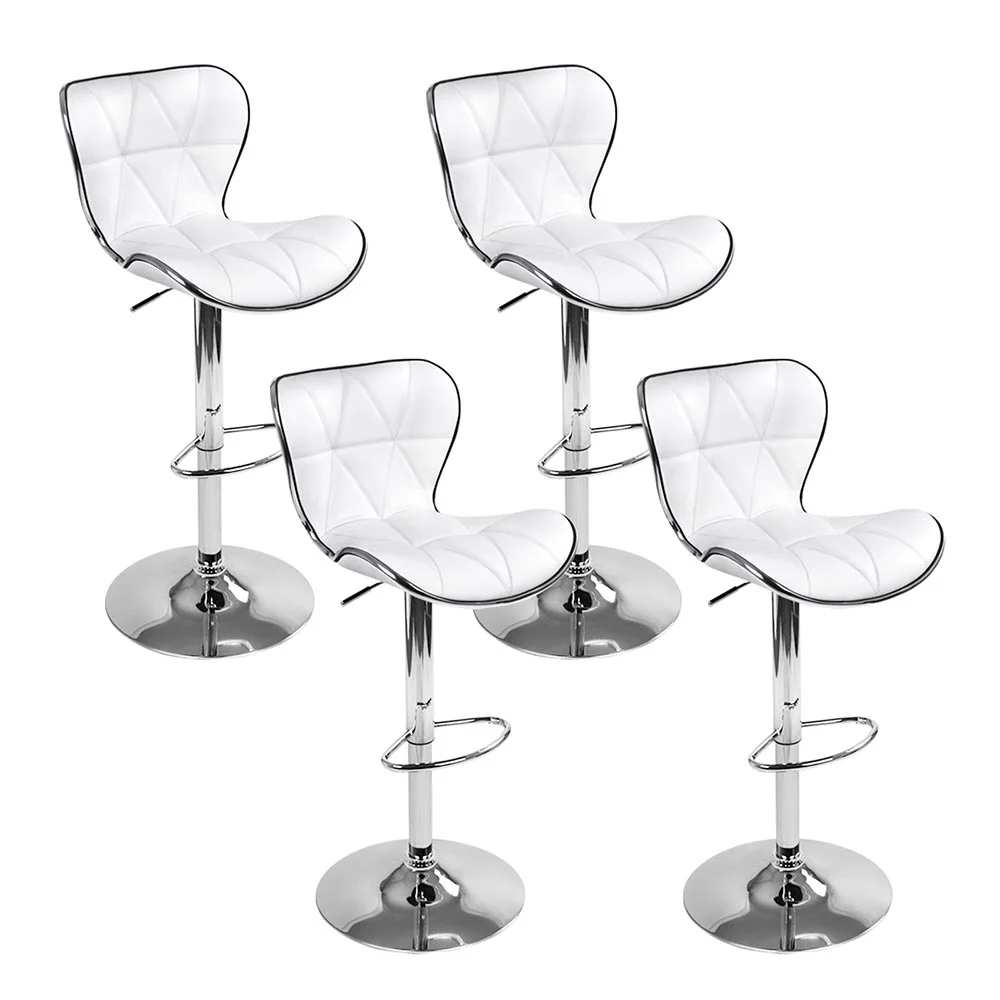 Set of 4 Liosia PU Leather Patterned Bar Stools - White & Chrome - Nurns