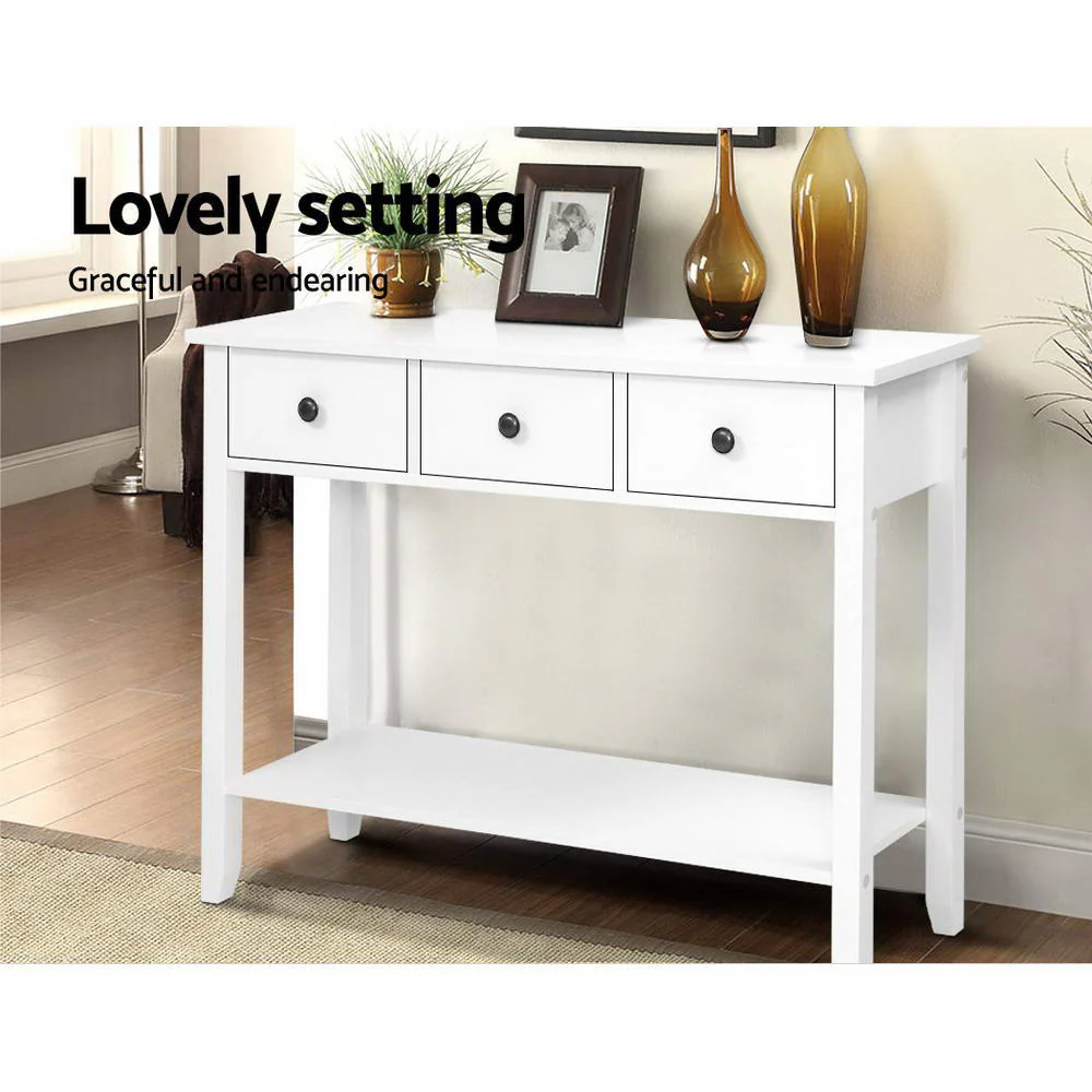 Hallway Console Table Hall Side Entry 3 Drawers Display White Desk Furniture - Nurns