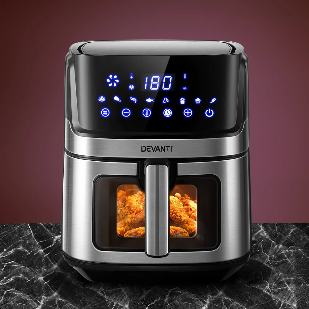 Devanti Air Fryer 6.5L LCD Fryers Clear Window - Nurns