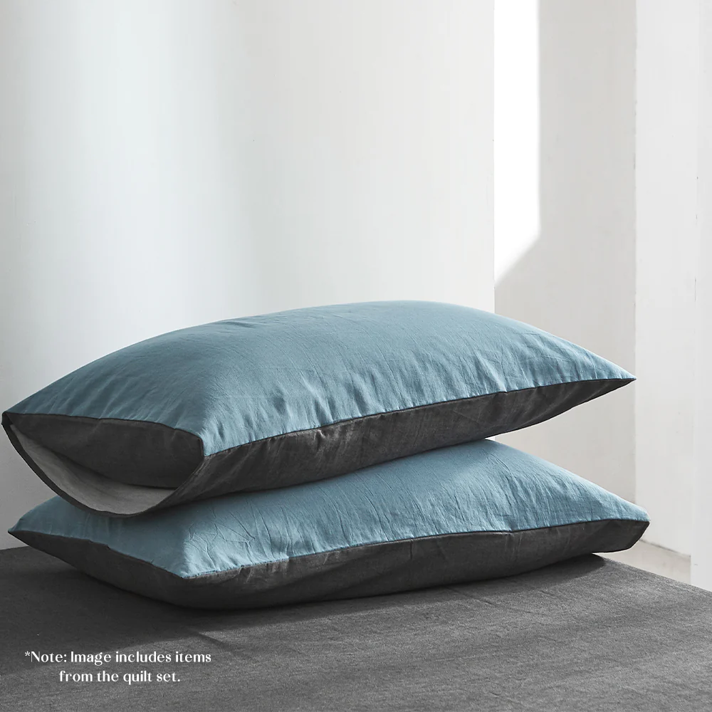 Double Cosy Club Cotton Bed Sheets Set Blue Grey Cover - Nurns