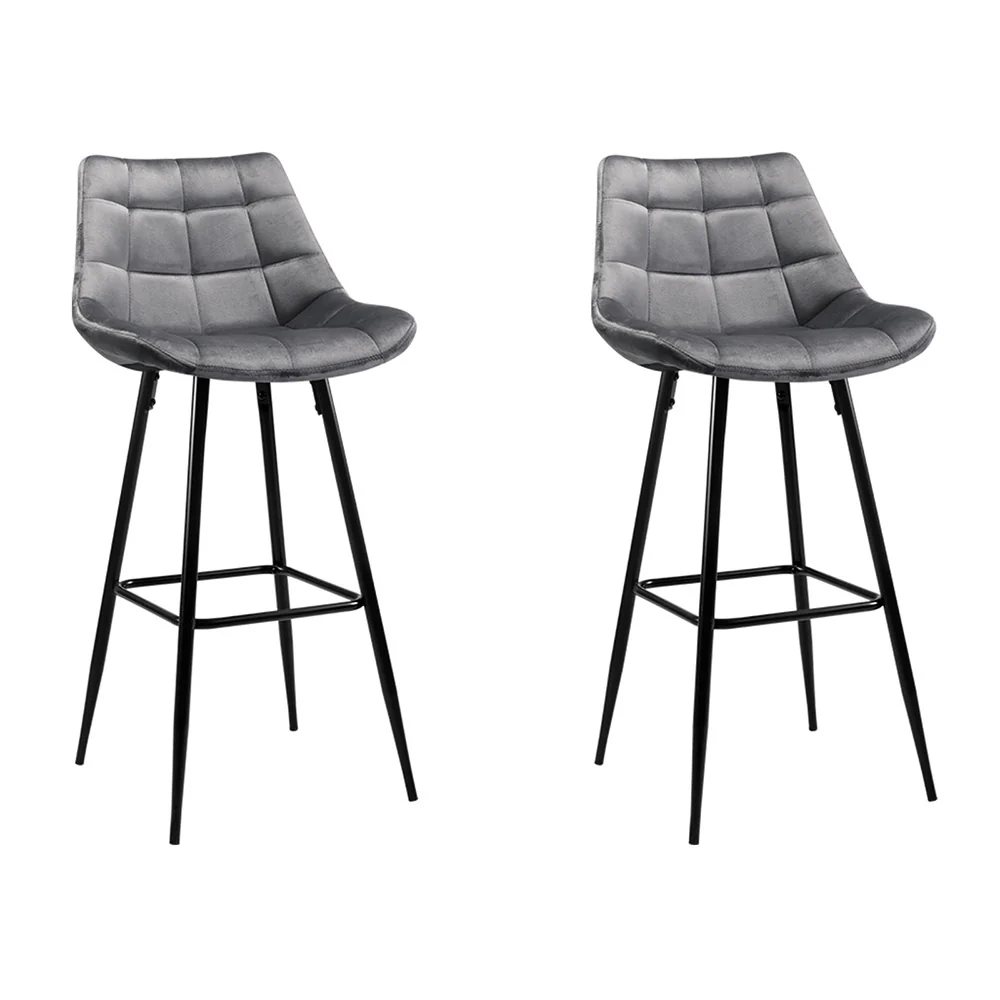 Set of 2 Loures Velvet Bar Stools - Grey - Nurns