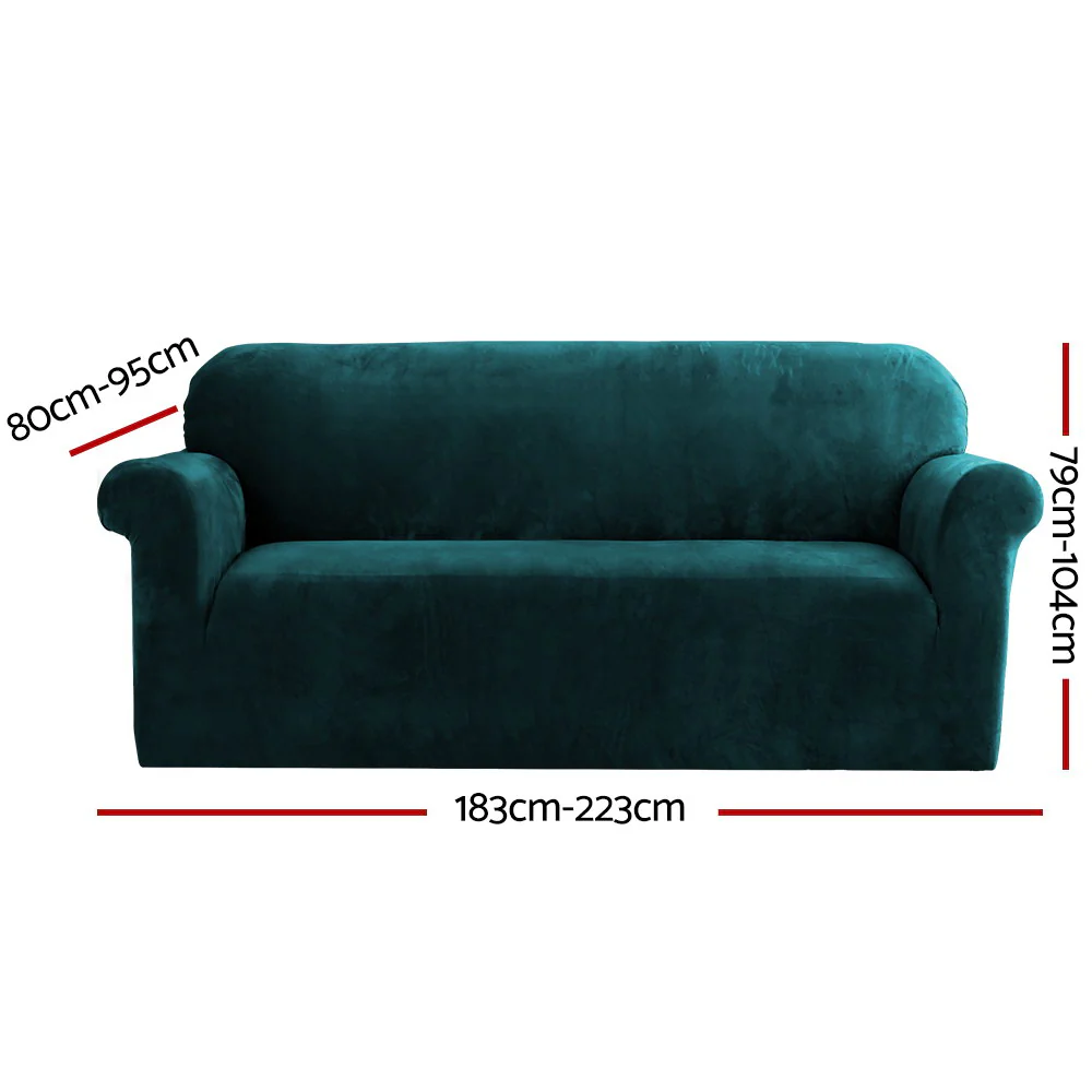 Velvet Sofa Cover Plush Couch Cover Lounge Slipcover 3-Seater Agate Green - Nurns