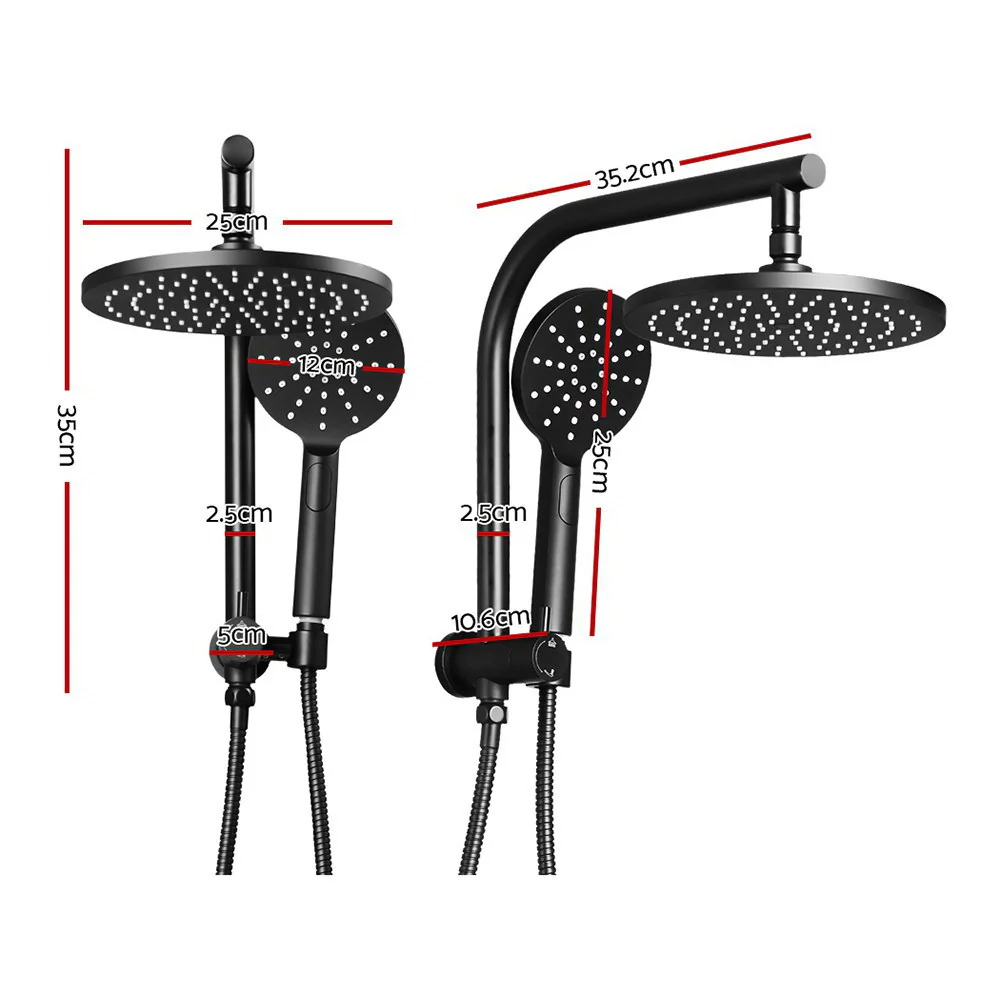 9'' Rain Shower Head Set Handheld Round High Pressure Black - Nurns