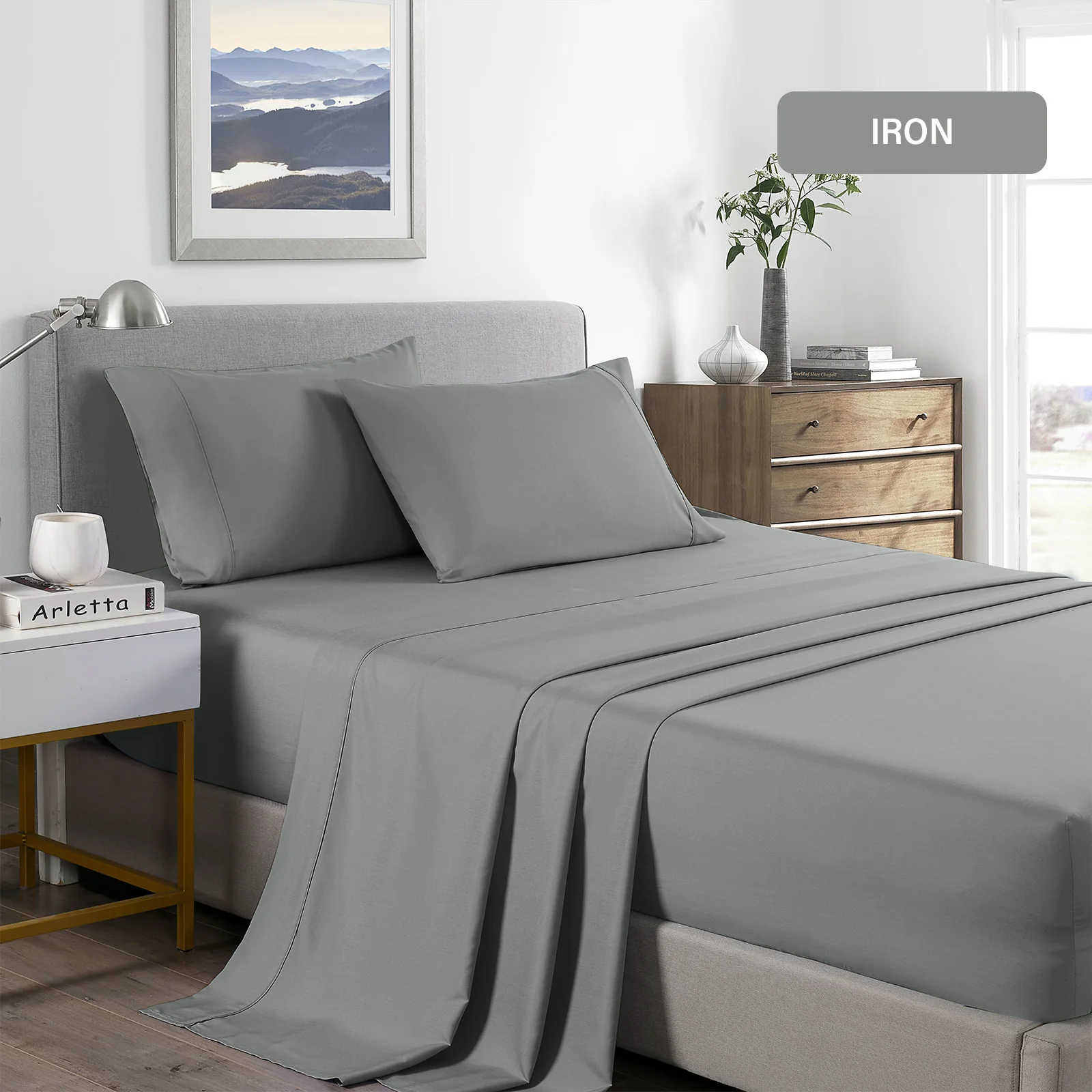 Double Royal Comfort Bamboo Cooling 2000TC Sheet Set - Mid Grey - Nurns