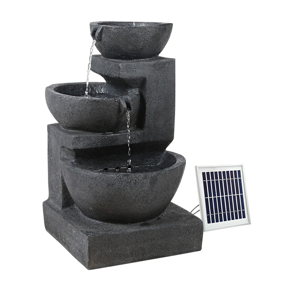 Solar Water Feature Cascading Fountain 3-Tier Bowl LED Lights 60cm - Blue - Nurns