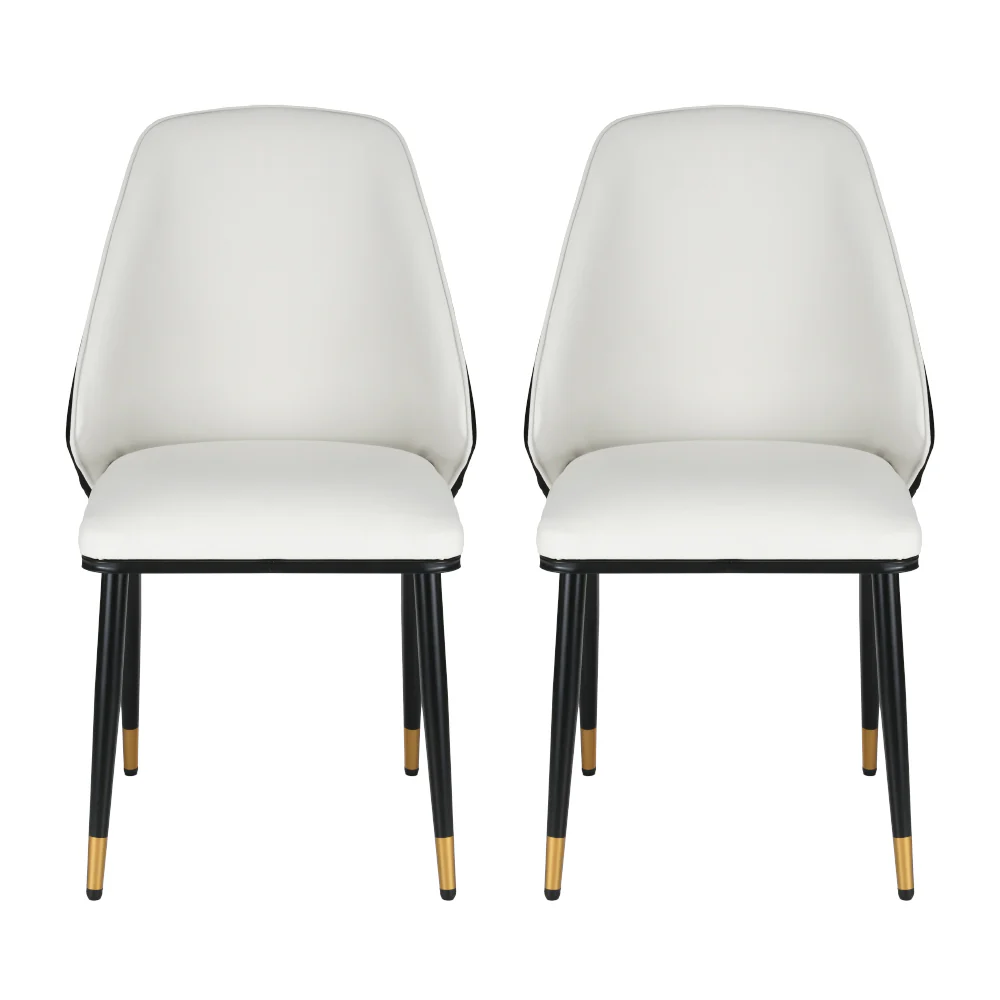 Lottie Set of 2 Dining Chairs Leather Seat - White - Nurns