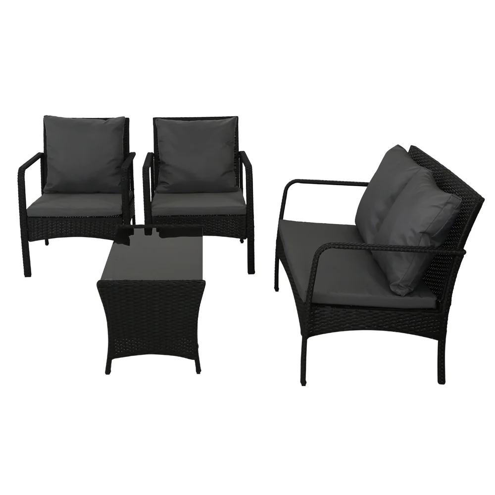 Camborne 4-Seater Furniture Lounge Wicker 4-Piece Outdoor Sofa - Black - Nurns