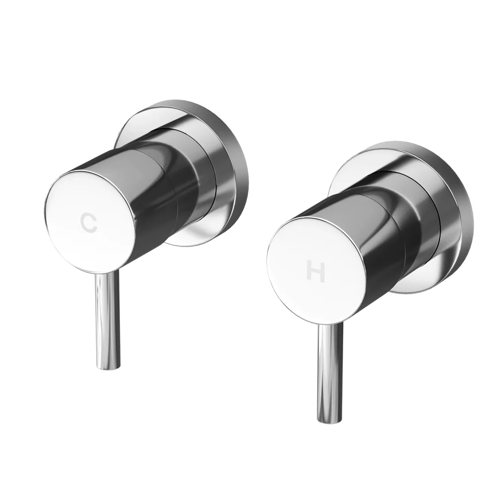 Basin Twin Tap Wall Round Brass Faucet Shower Bathtub Chrome - Nurns