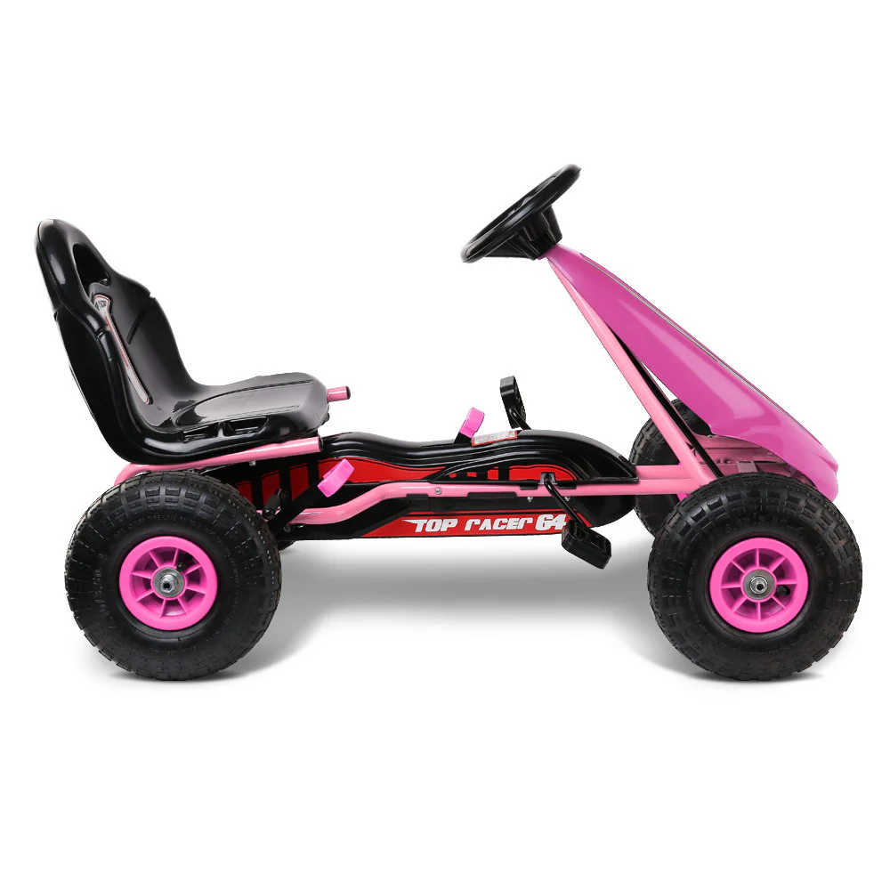 Kids Pedal Go Kart Car Ride On Toys Racing Bike Rubber Tyre Adjustable Seat - Pink - Nurns
