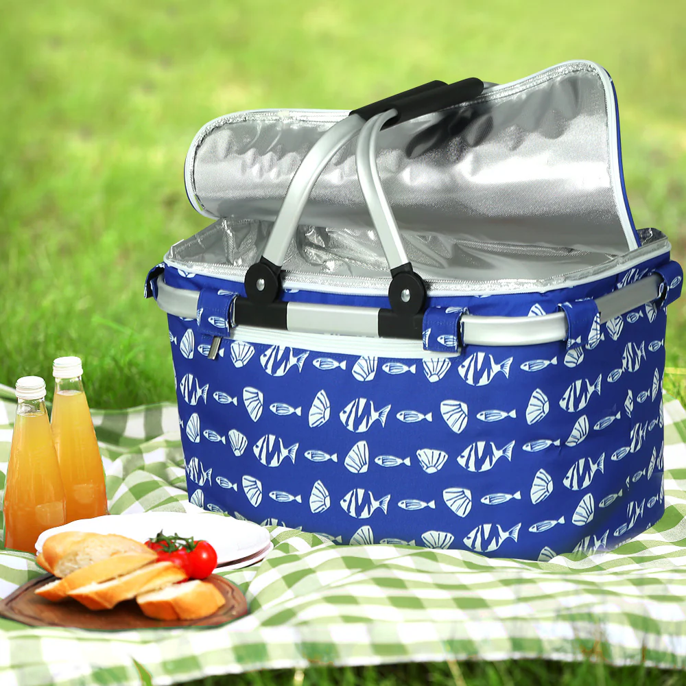 Large Folding Picnic Bag Basket Hamper Camping Hiking Insulated Lunch Cooler - Nurns
