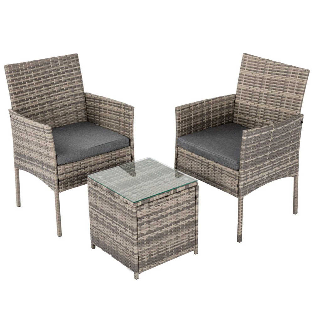 Kelsey 2-Seater PE Rattan Chat Set 3-Piece Outdoor Furniture - Mixed Grey - Nurns