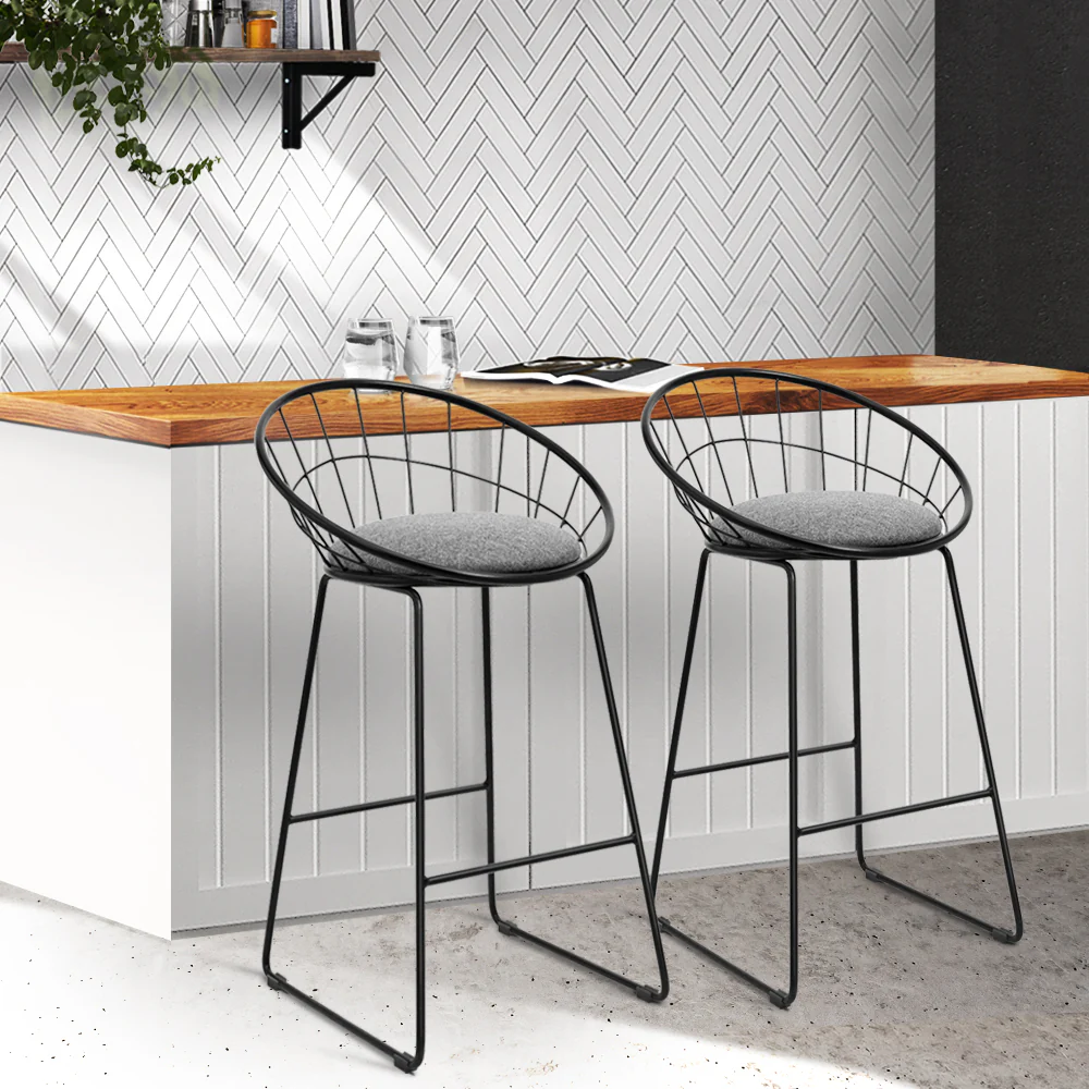 Set of 2 Ferrara Bar Stools Steel Fabric - Grey & Black - Nurns