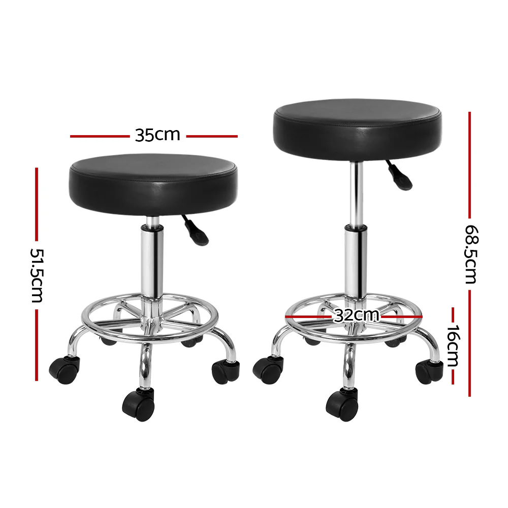 Set of 2 Salon Stool Round Swivel Chair Black - Nurns