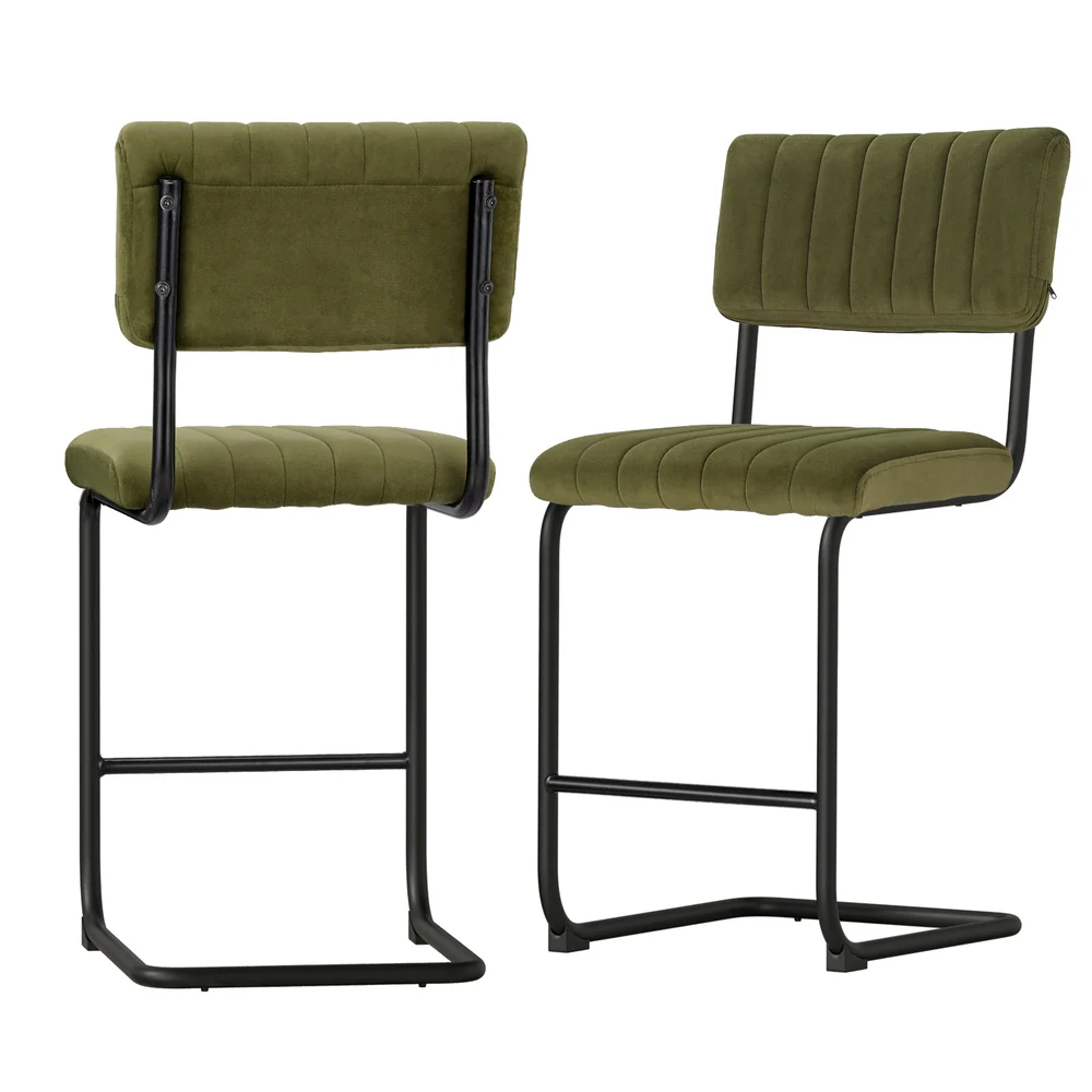 Set of 2 Nairobi Bar Stools Velvet Chairs - Green - Nurns