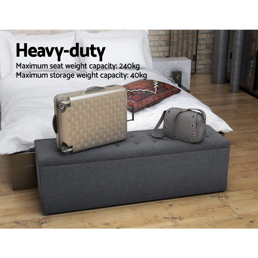 Storage Ottoman Blanket Box Linen Foot Stool Rest Chest Couch Grey - Nurns