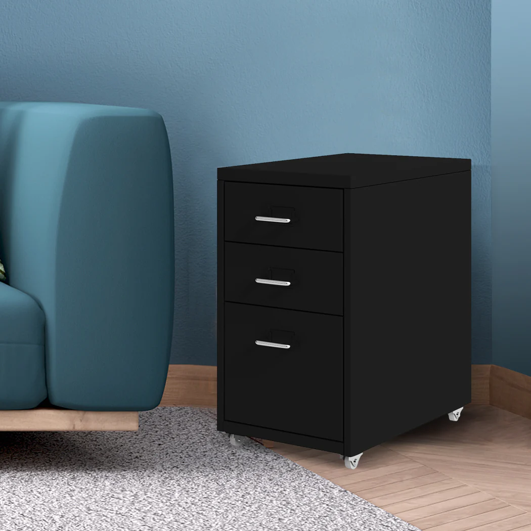Levede 3 Drawer Office Drawers Cabinet Black - Nurns