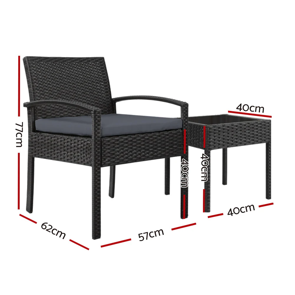 Harold 2-Seater Furniture 3-Piece Outdoor Setting - Black - Nurns