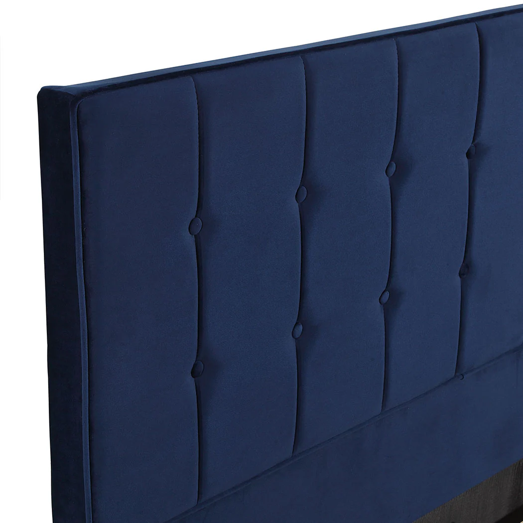 Venlo Bed Frame Base Platform Wooden Velvet with Headboard Blue - Queen - Nurns