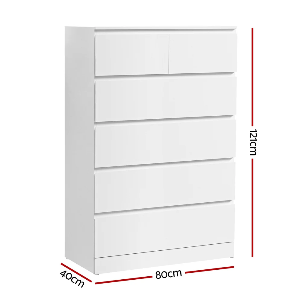 Artiss 6 Chest of Drawers - White - Nurns