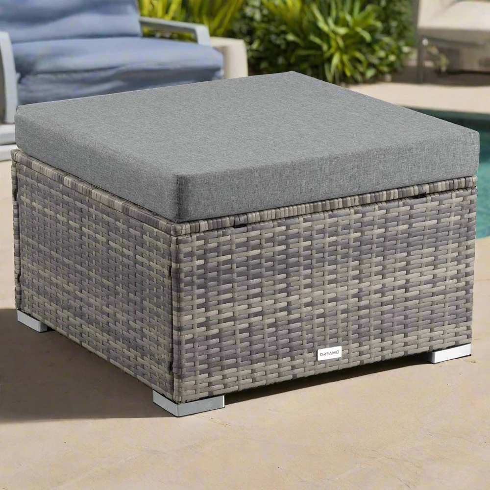 Lauren Outdoor Wicker Ottoman - Grey - Nurns