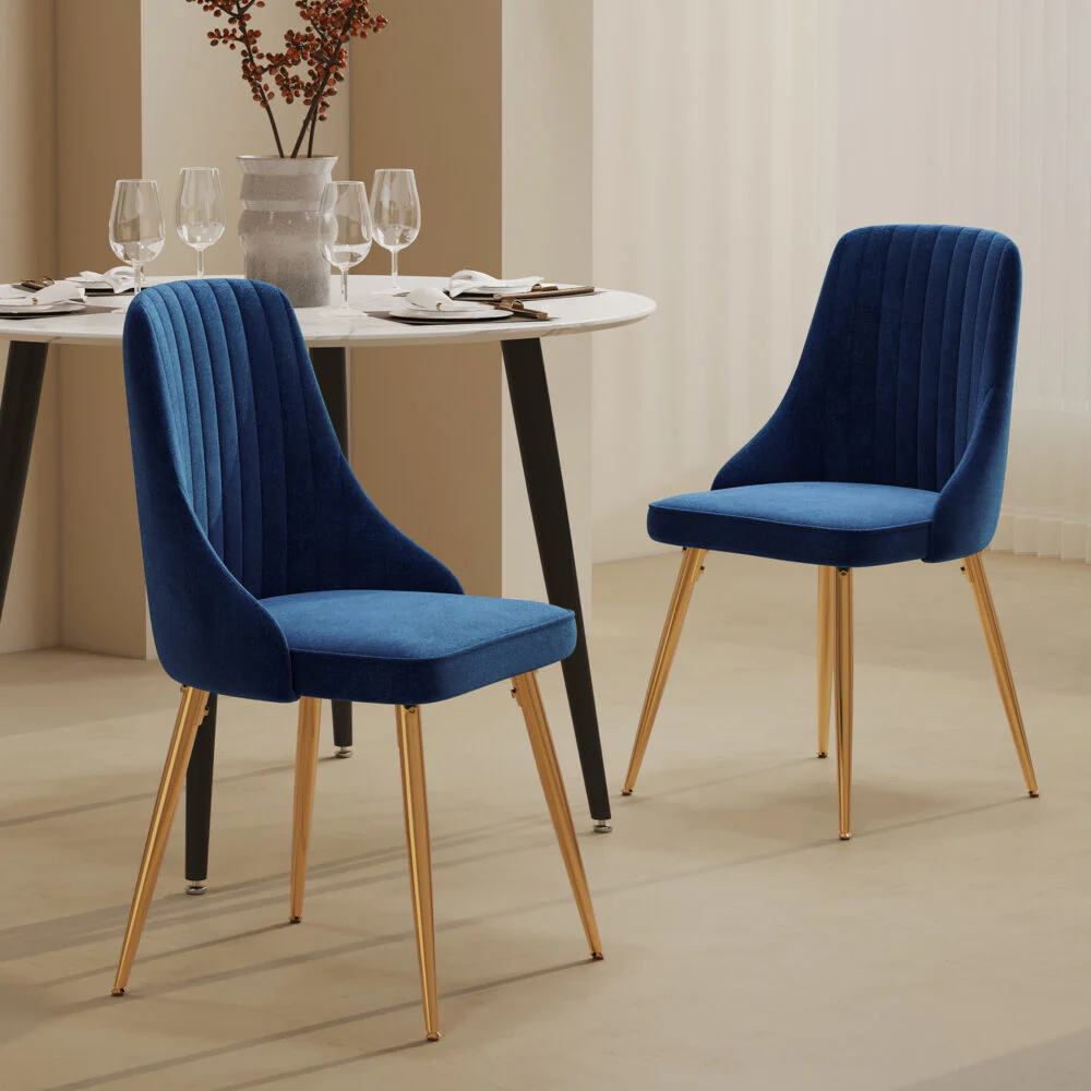 6-Piece Dario Navy Dining Table & Chair Set Rectangular Velvet Banquet - Nurns