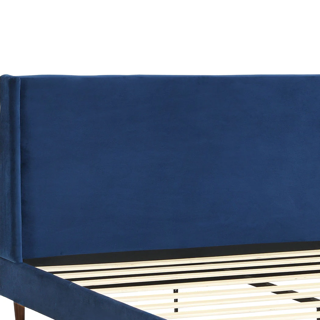 Erin Velvet Headboard Wooden Bed Frame - Blue Double - Nurns