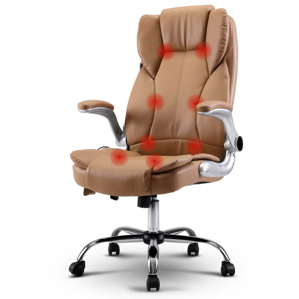 Artiss 8 Point Massage Office Chair Pu Leather Espresso - Nurns