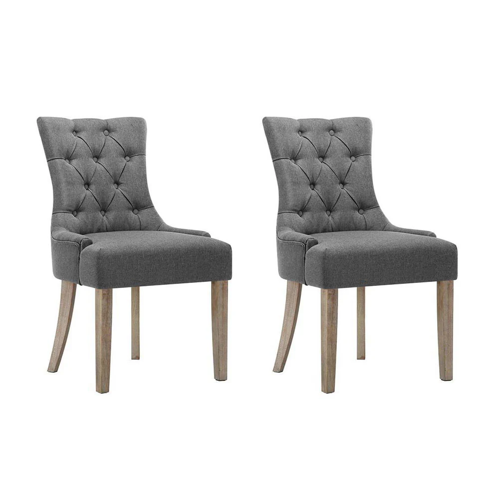 Bristol Set of 2 Dining Chairs Linen French Provincial - Grey - Nurns