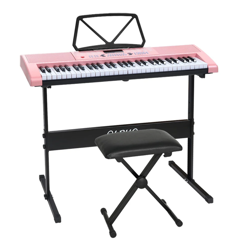 Alpha 61 Keys Electronic Piano Keyboard Digital Electric w/ Stand Stool Pink - Nurns