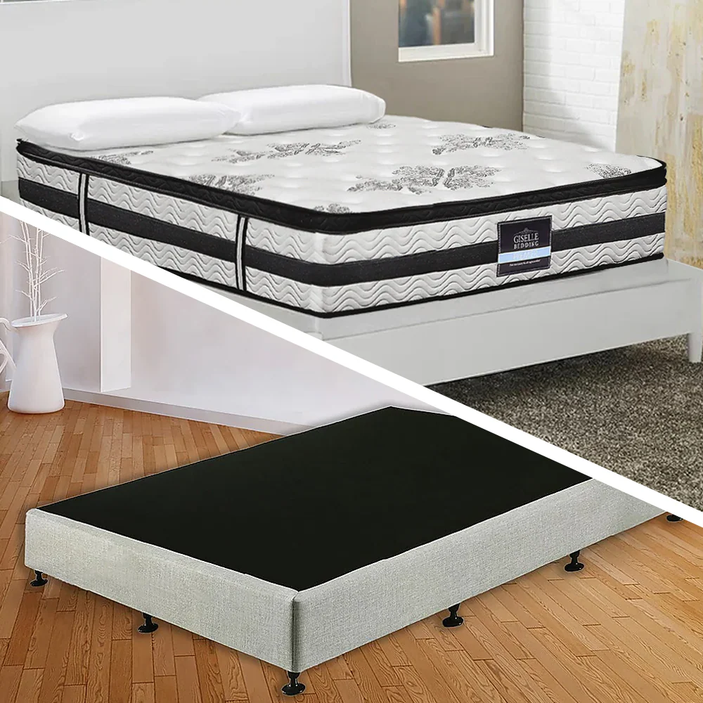 Frolic Ensemble Bed Base & Mattress Package with 34cm Mattress - Light Grey King - Nurns