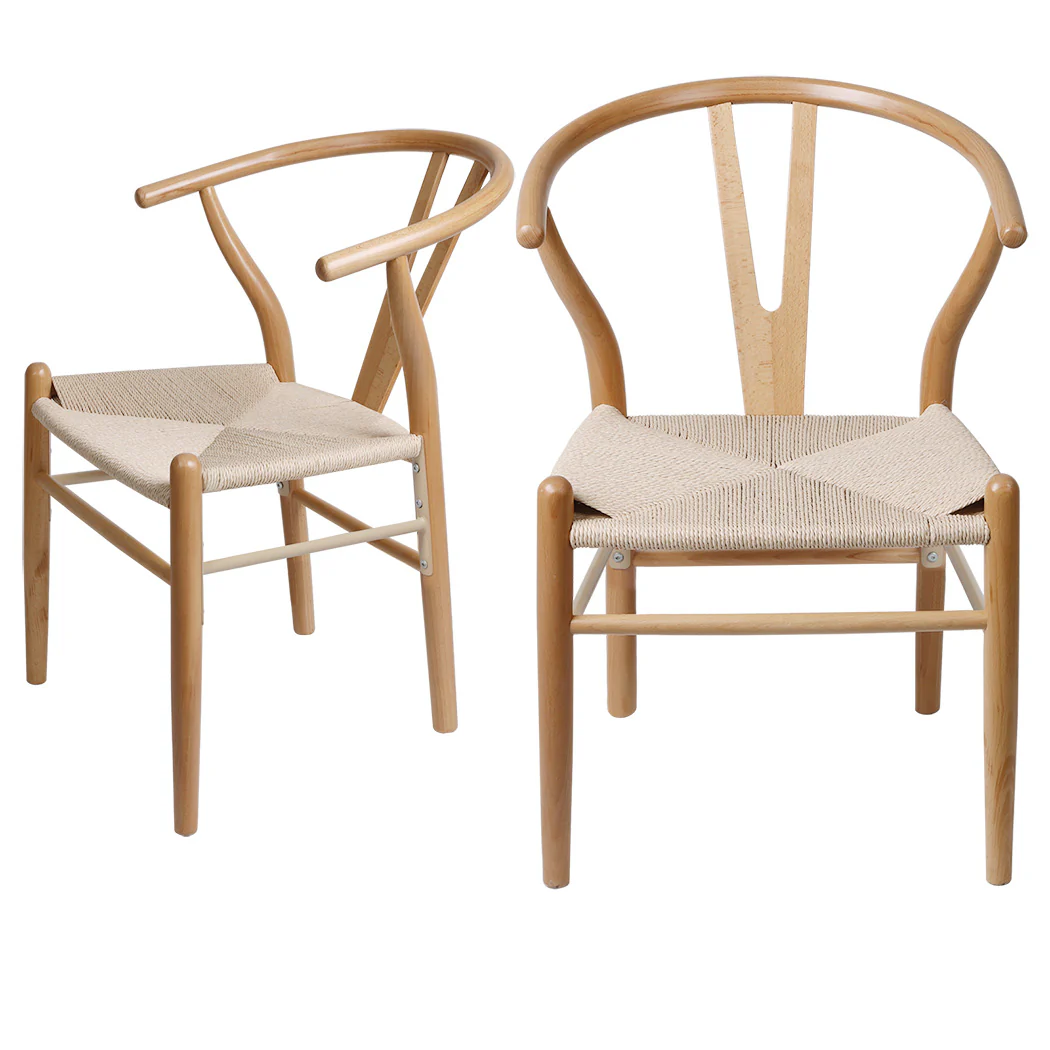 Jett Set of 2 Dining Chairs Rattan Seat Side Kitchen Wood Furniture - Oak - Nurns