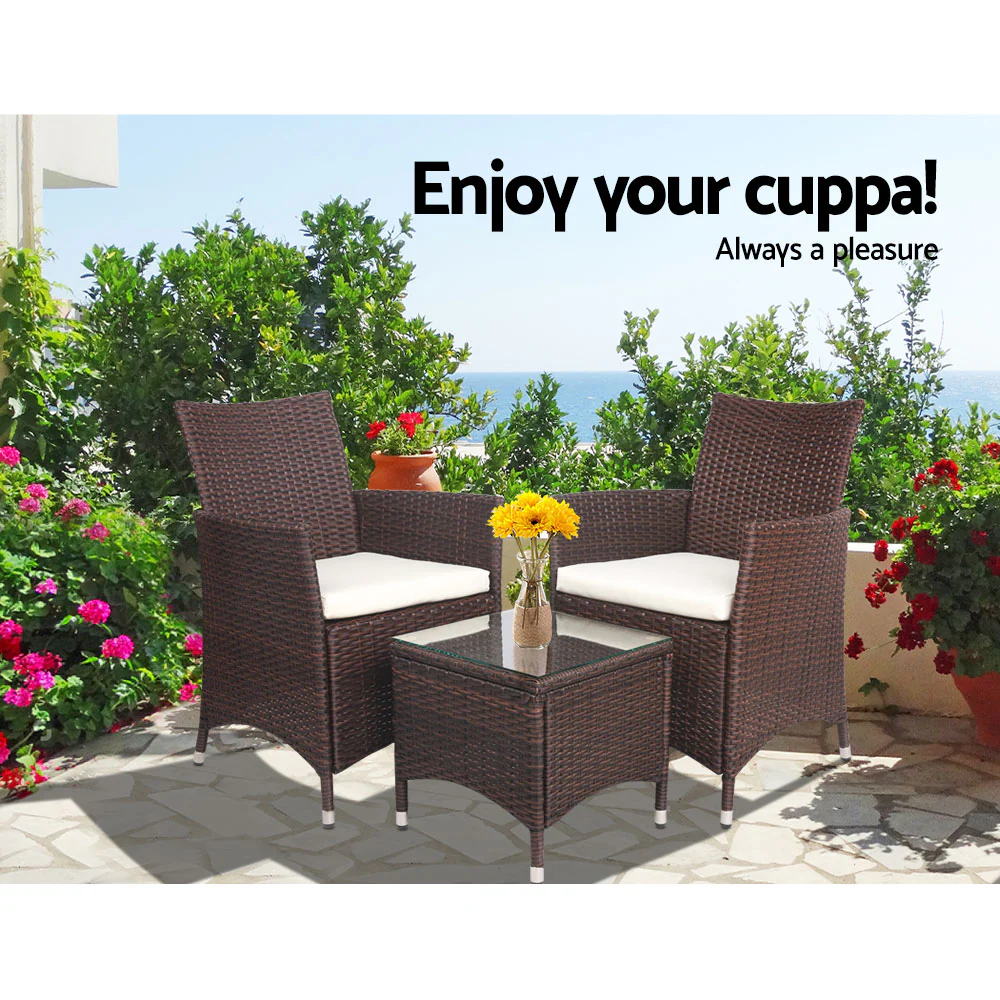 Noah 2-Seater Wicker Furniture 3-Piece Outdoor Setting - Brown - Nurns