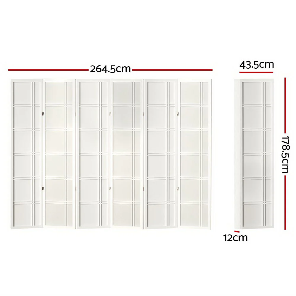 6 Panel Room Divider Screen 265x179cm - White - Nurns