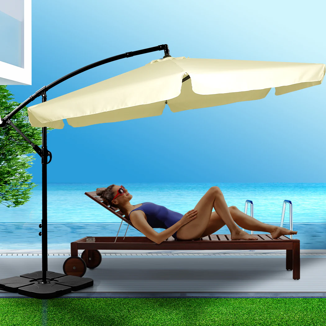 Mountview 3M Outdoor Umbrella Beach Beige With Base - Nurns