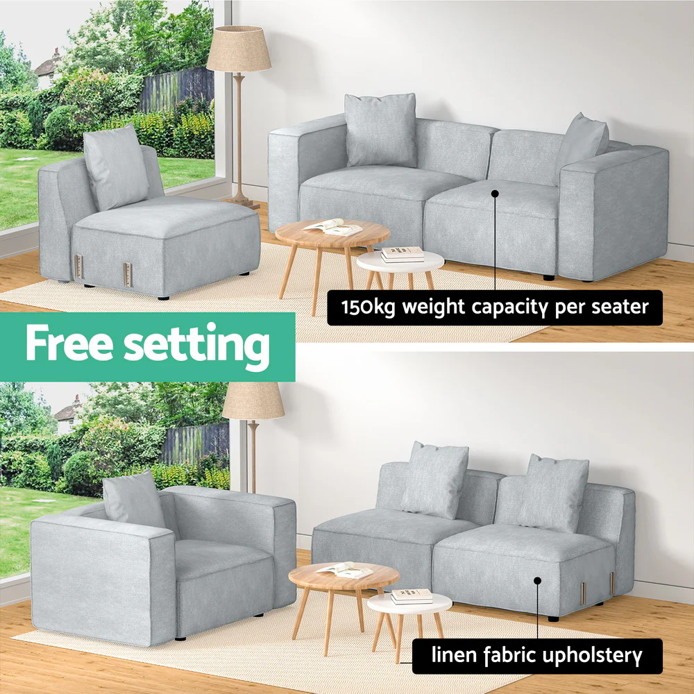 Mckenzie 3-Seater Modular Sofa Chaise Set - Grey - Nurns