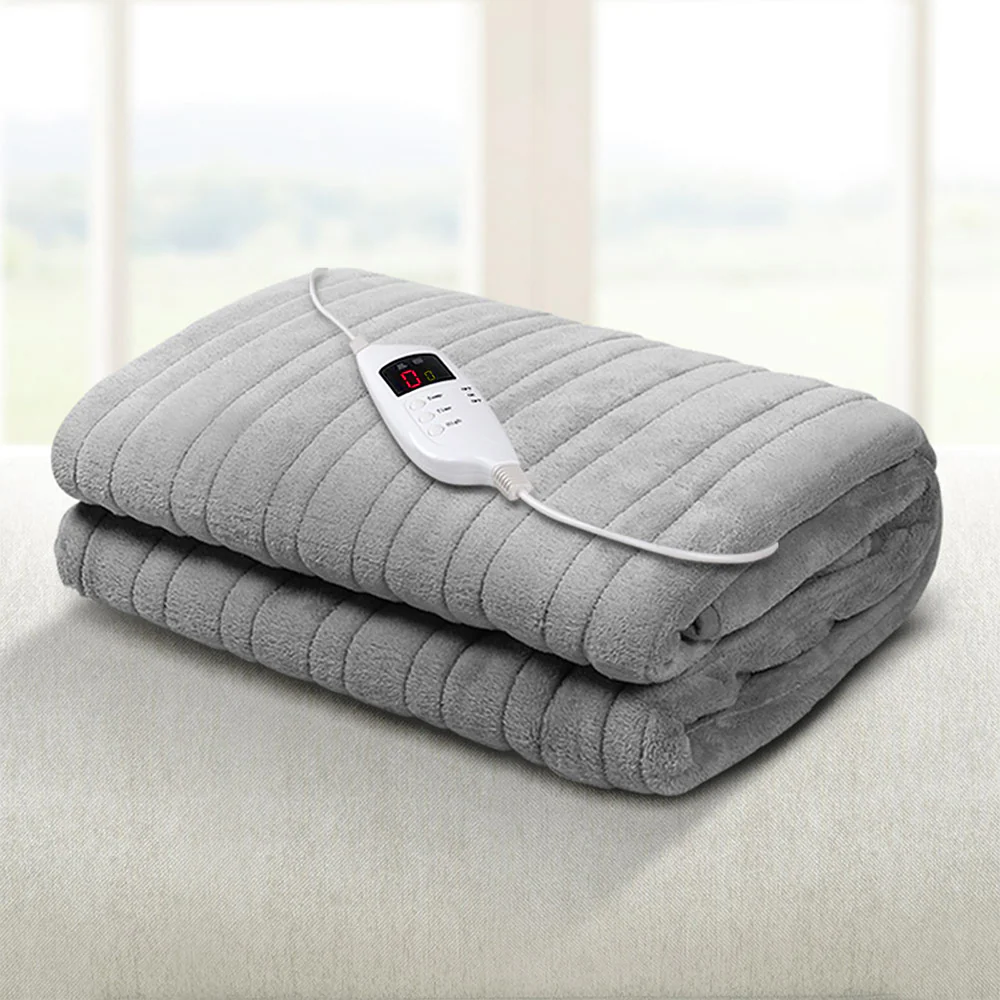 Watson Electric Throw Soft Blanket Heated Rug Fleece Snuggle Washable - Silver - Nurns