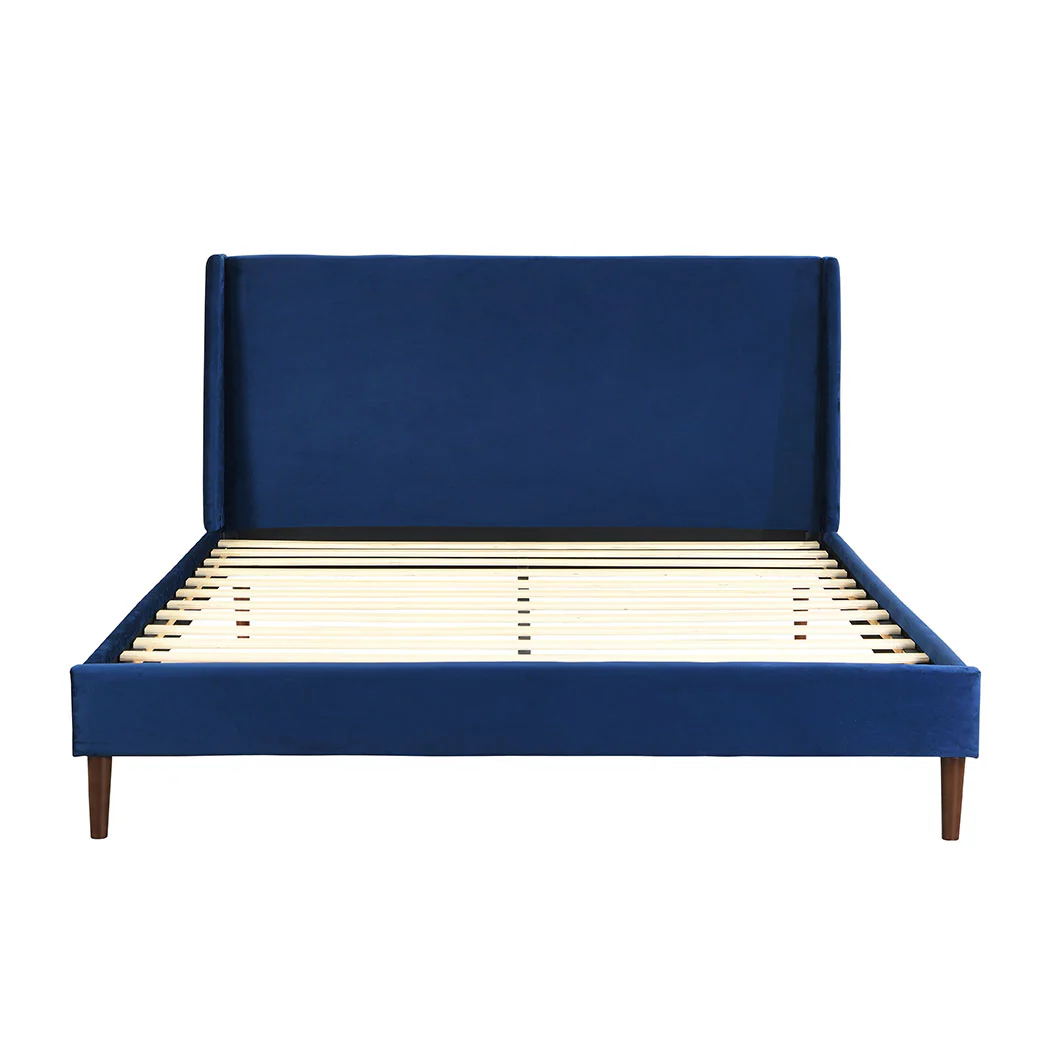 Erin Velvet Headboard Wooden Bed Frame - Blue Double - Nurns