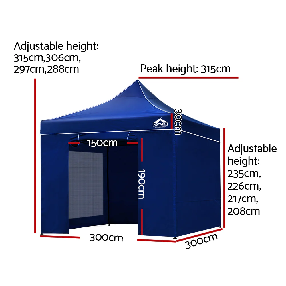 Instahut Gazebo Pop Up Marquee 3x3 Folding Tent Wedding Gazebos 500D Oxford Blue - Nurns