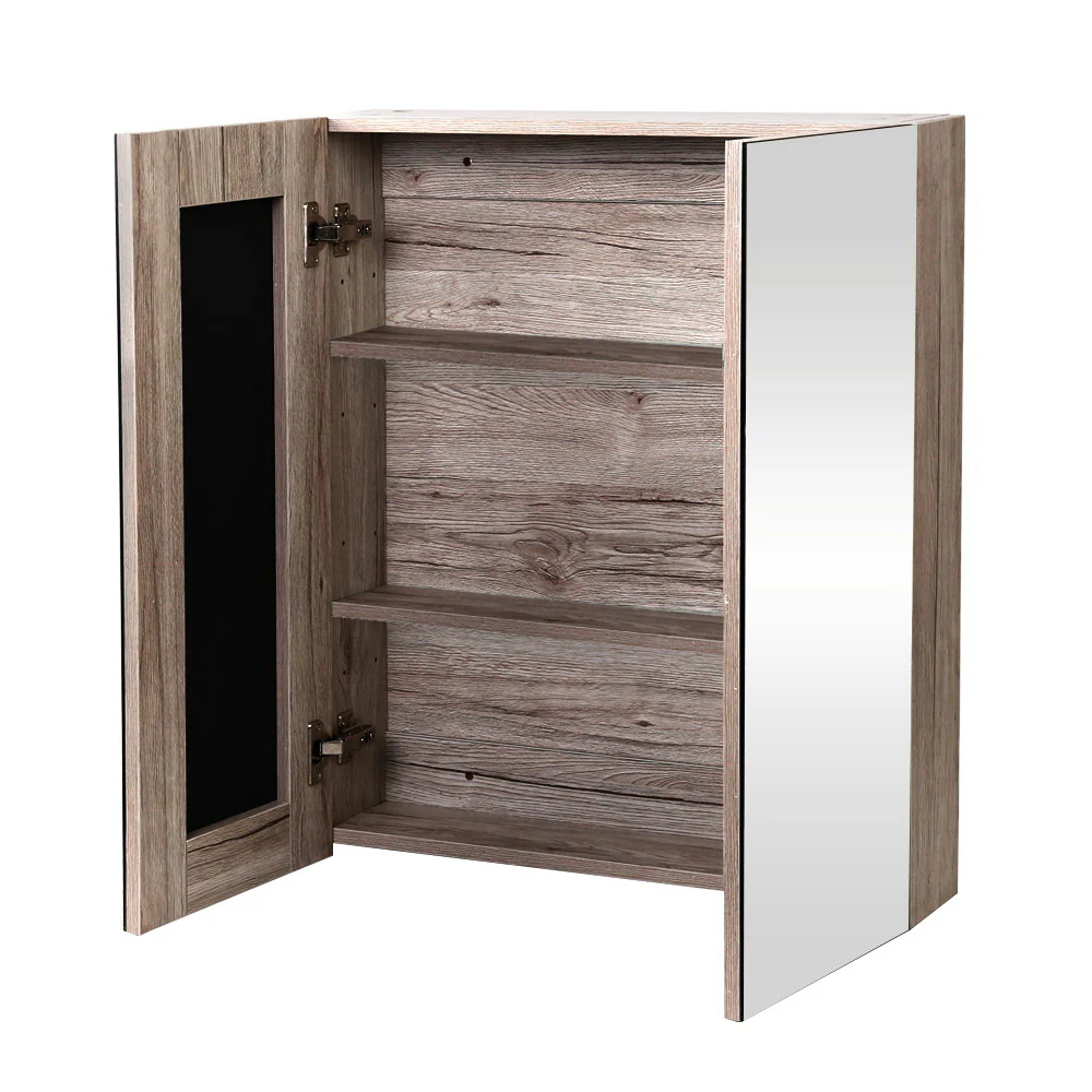 Bathroom Mirror Cabinet Vanity Medicine Shave Wooden Natural 600mm x720mm - Nurns