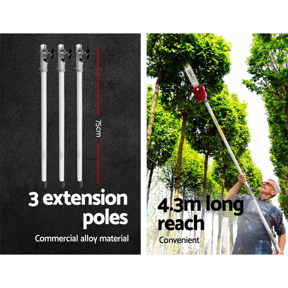 65CC Pole Chainsaw Hedge Trimmer 12in Chain Saw 4.3m Long Reach - Nurns