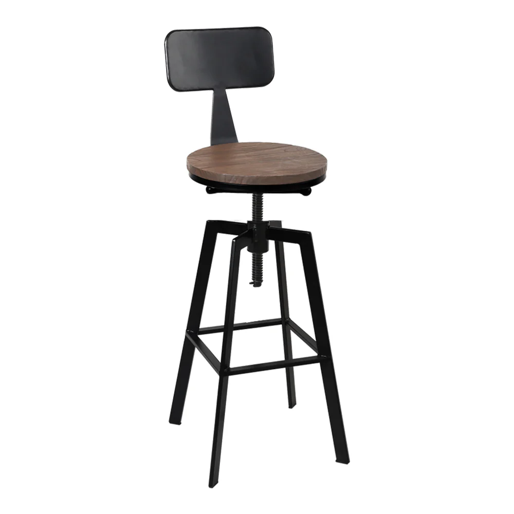 79.5cm Perugia Rustic Industrial Style Metal Bar Stool - Black & Wood - Nurns