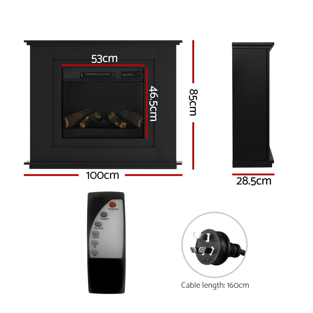 Electric Fireplace Fire Heater 2000W - Black - Nurns