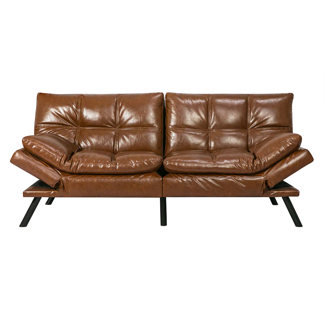 Margot 2-Seater Sofa Bed Futon Recliner Lounge - Brown - Nurns