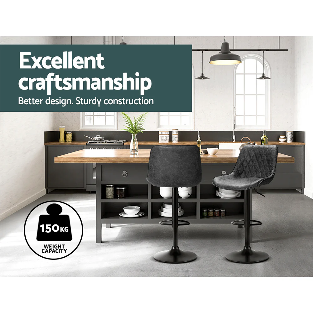 Set of 2 Barcelona Bar Stools Kitchen Stool Chairs Metal Barstool Dining Chair - Black - Nurns