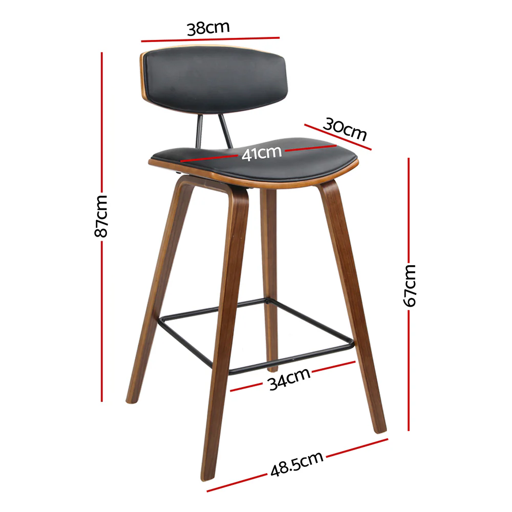 Set of 4 Cosenza PU Leather Circular Footrest Bar Stools - Black - Nurns