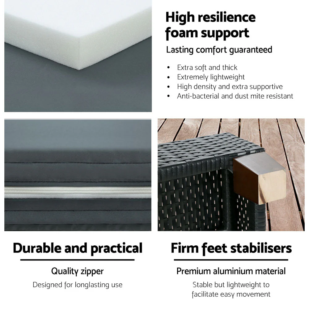 Earby Outdoor Sun Lounge Wicker Chair with Cushion and Wheels - Black - Nurns