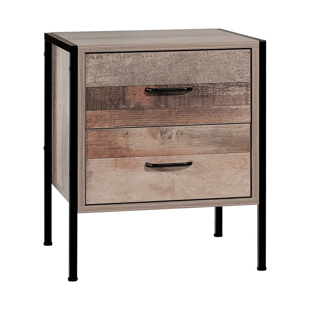 Borden Wooden Metal Legs Bedside Tables Nightstand Metal with 2 Drawers - Black & Dark Oak - Nurns