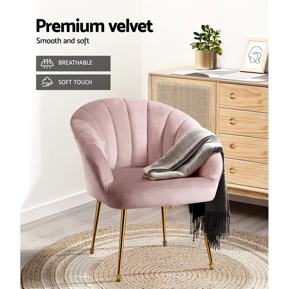 Michelle Accent Velvet Lounge Armchair - Pink - Nurns