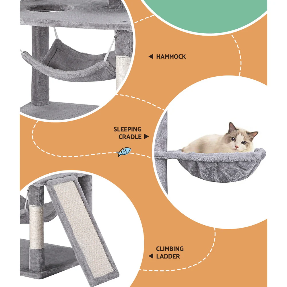 Cat Tree Tower Scratching Post Scratcher 161cm Condo House Trees - Grey - Nurns