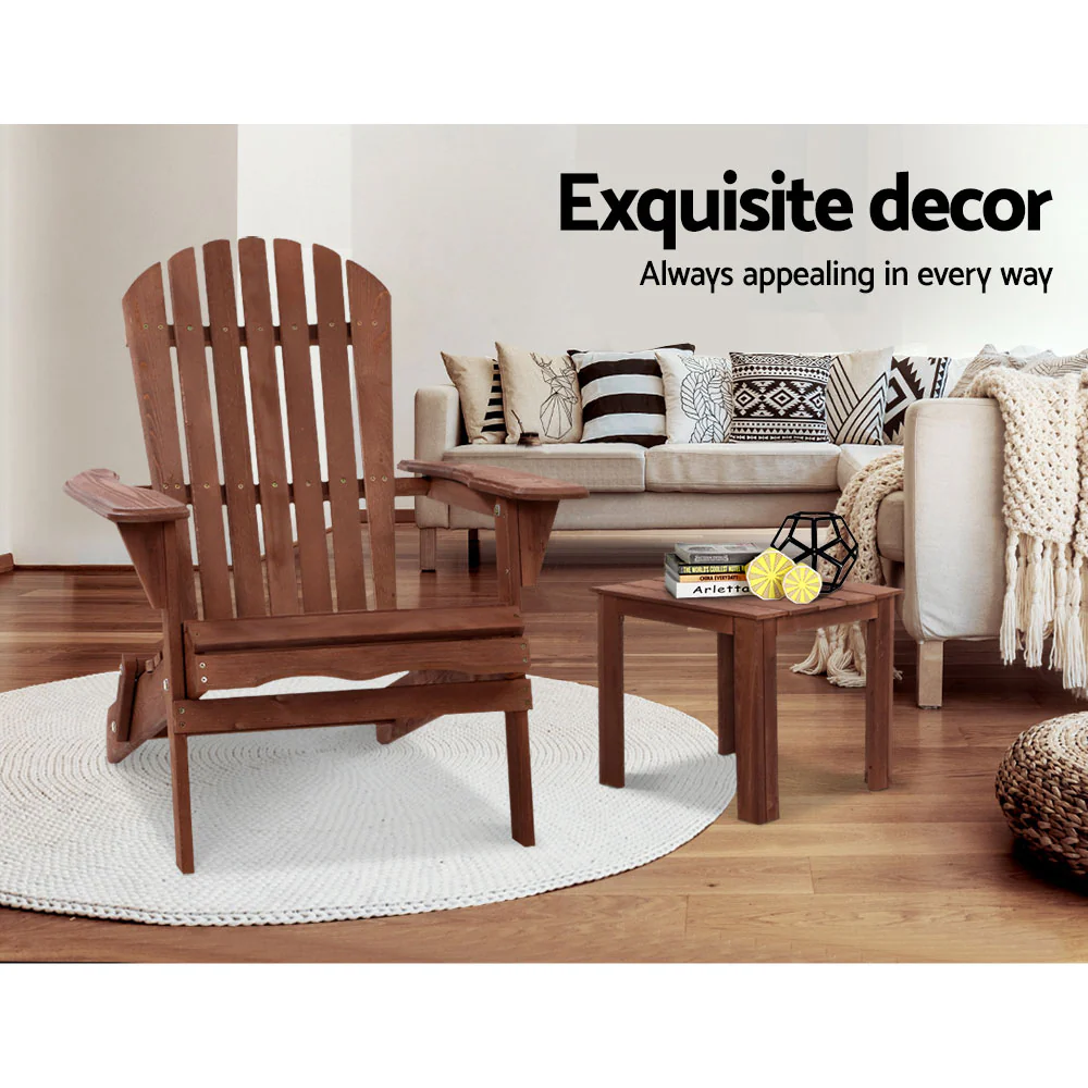 Adirondack Gardeon Outdoor Chairs Wooden Foldable Beach Chair Patio Furniture Brown - Nurns